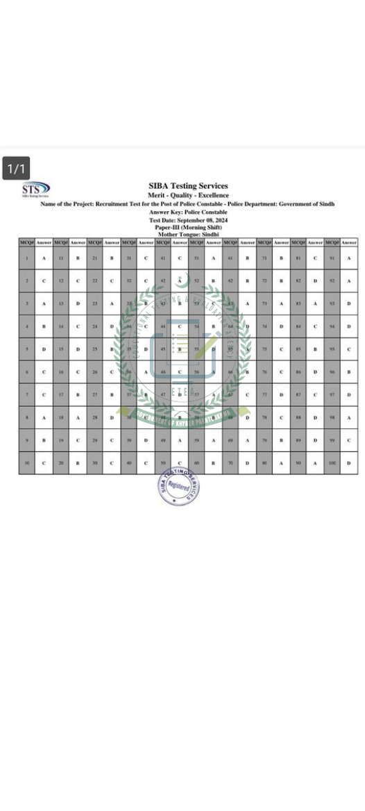 STS Answer Key 2024