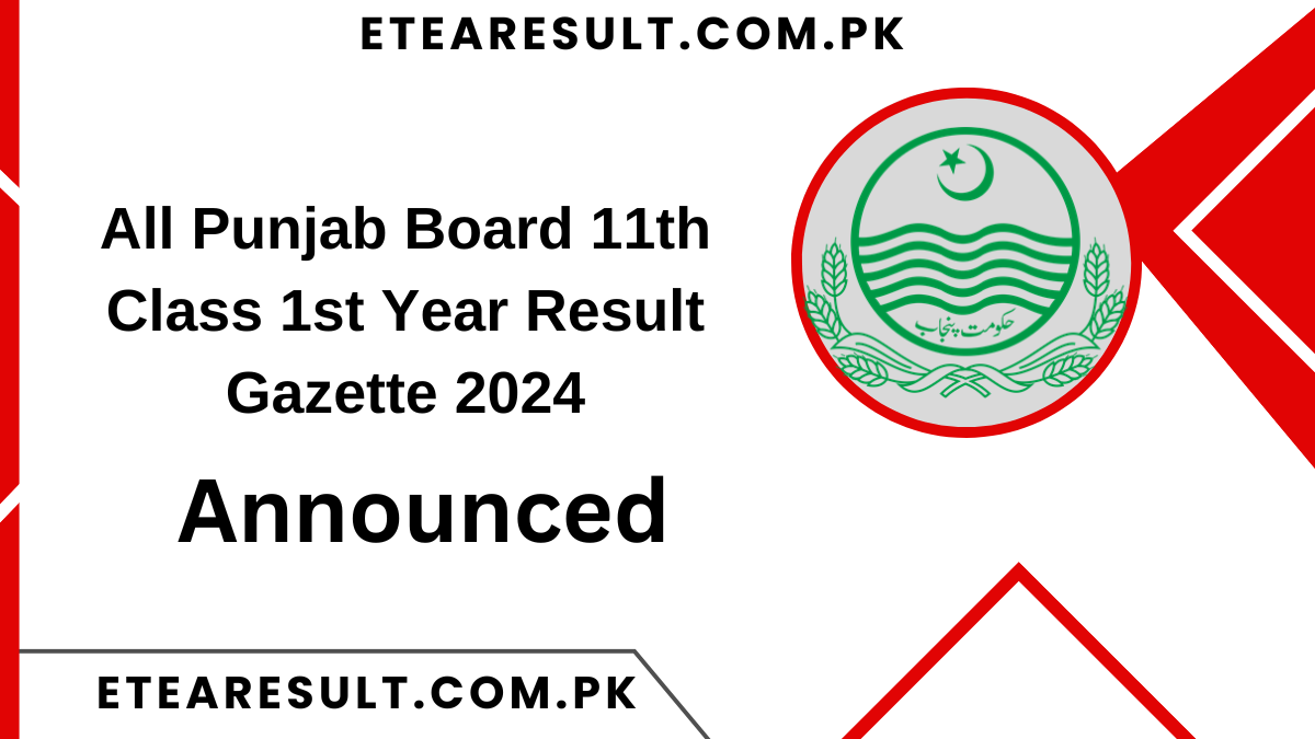 All Punjab Board 11th Class 1st Year Result Gazette 2024