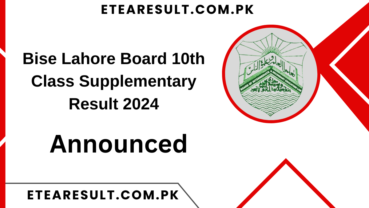 Bise Lahore Board 10th Class Supplementary Result 2024