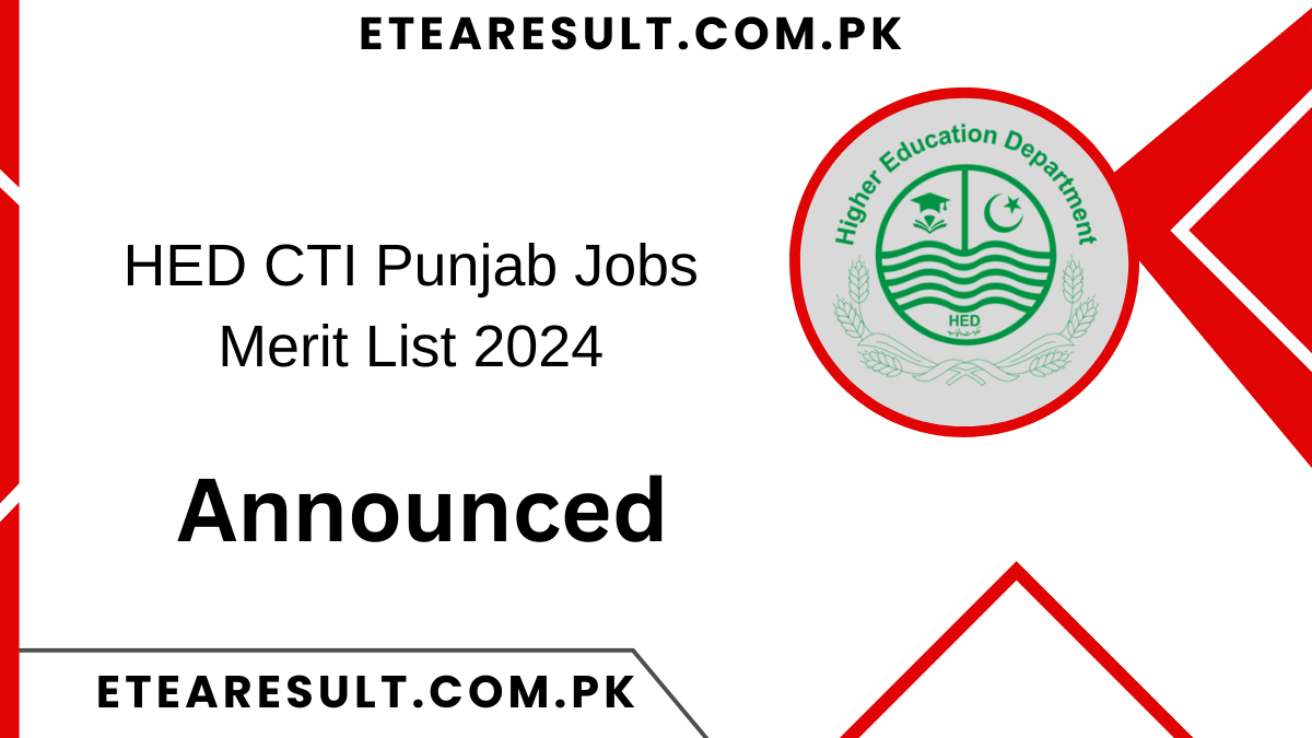 HED CTI Punjab Jobs Merit List 2024